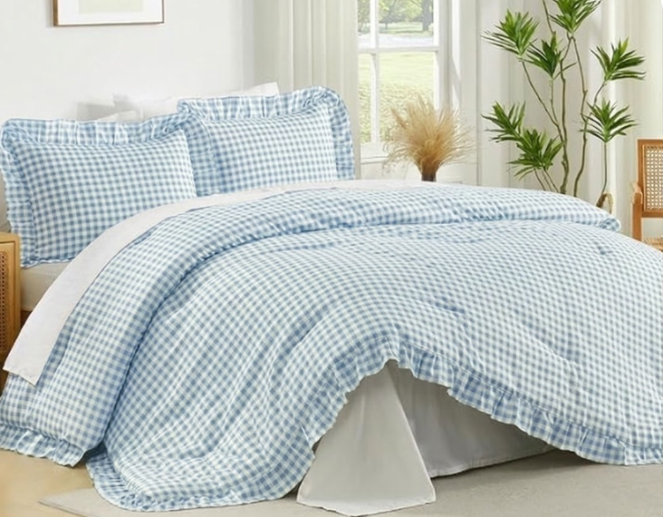 Andency Beige Twin Size Ruffle Comforter, 2 Pieces Farmhouse Shabby Classic Bed Set for Kids, Lighteweight Soft Microfiber Bedding Set for Girls(1 Ruffle Comforter and 1 Pillowcase) (Twin(66"x90"))