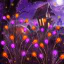 6Pack Total 48 LED Purple and Orange Solar Halloween Lights Outdoor - Solar Firefly Lights Outdoor, Sway by Wind, Waterproof for Garden Patio Pathway Halloween Decorations