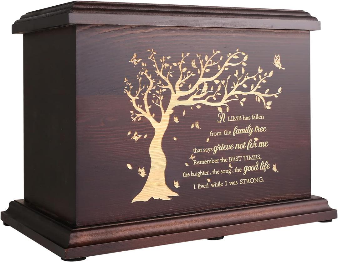 Cremation Memorial Urns for Human Ashes Adult Male Female, Wooden Urns Box and Casket for Ashes Men Women Child, Large Burial Funeral Urns for Ashes, Holds Up to 270 LBS