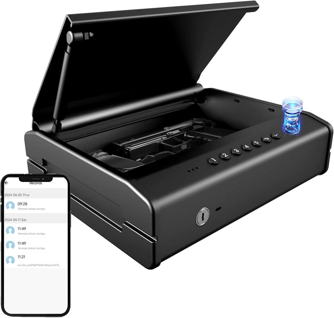 Gun Safe For Handgun, Gun Case, Biometric Gun Safe For Car, Pistol Safes With Fingerprint|Passcode|Key Unlock, Full Voice Prompt Gun Lock Box with Cable, Charging Port (Large Size)