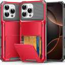 3 x TOPAUX for iPhone 16 Pro Wallet Case 5 Credit Card Holder Flip Cover Secure Back Pocket ID Slot Compartment Dual Layer Shockproof Bumper Anti-Scratch Protective Hard Shell for iPhone 16 Pro Red Black