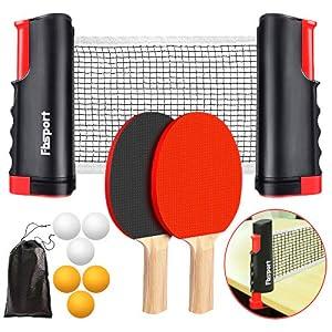 FBSPORT Ping Pong Paddle Set, Portable Table Tennis Set with Retractable Net, Rackets, Balls and Carry Bag for Indoor/ Outdoor Games