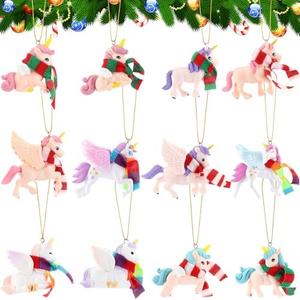 Civaner 12 Pcs Christmas 3D Unicorn Hanging Ornaments Pink Purple Christmas Tree Decor Pastel Unicorn Xmas Tree Ornament Gift for Keychain Backpack Home Decoration Party Favors