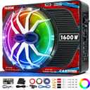 1600W Slim Underseat Car Subwoofer and Amp Package with RGB Beat-Synced Light, Under Seat Subwoofer with Built-in Amp, Class D Powered Subwoofer Car Audio, Deep Bass Subwoofer for Car/Truck