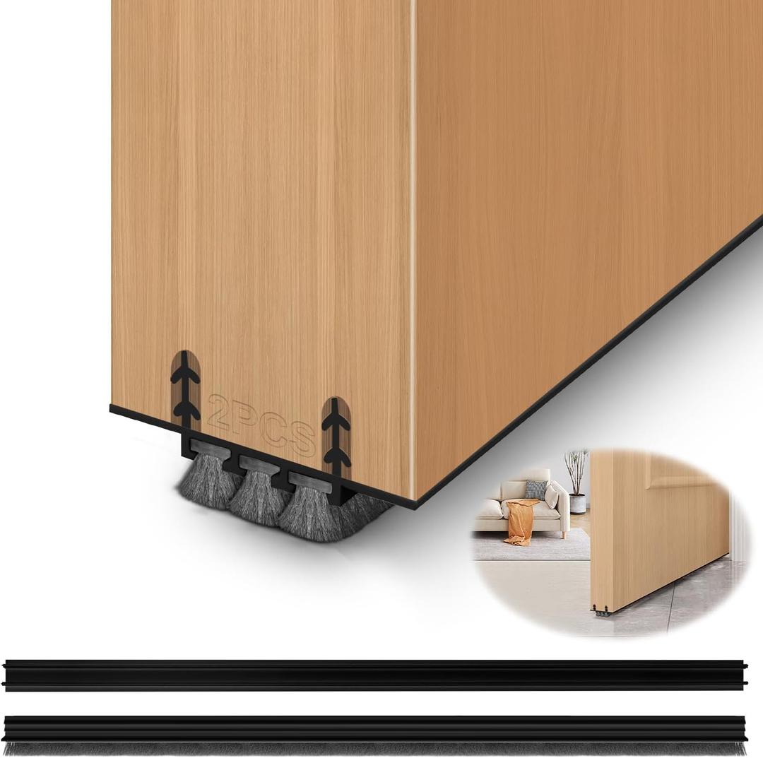 2 Pack Door Draft Stopper, Cuttable Concealed Kerf/Channel Fit Under Door Sweep, Draft Stopper Threshold Seal Bottom of Door Weatherstrip Kerf Weather Stripping Doors (Black, 39 inch)