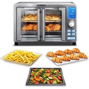 Gourmia Air Fryer French Door Toaster Oven - 6-Slice Capacity, LED Display with 14 Cooking Presets, Stainless Steel