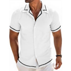 Runcati Mens Short Sleeve Shirt Button Down Casual Cuban Linen Shirts Summer Beach Vacation Tops (White, L)