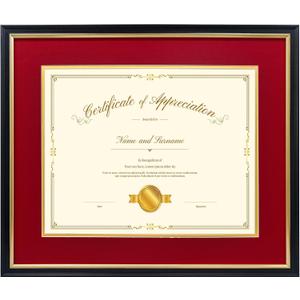 15x18 Diploma Frame for 11x14 Certificate/Document/Picture with Black and Red Mat, Solid Wood Degree Frame, UV Protection Acrylic Wall Display