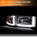 LED DRL Headlight Assembly, Headlights Kit Compatible with 1994-2001 Dodge Ram 1500/1994-2002 Ram 2500 3500(DON'T Fit SPORT Models or Ram VAN Models) Headlamp Chrome Housing Amber Reflector