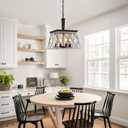 Q&S Farmhouse Vintage Chandelier, Rustic Pendant Light,Industrial Hanging Light Fixture for Dining Room Kitchen Island,Wrought Iron,ORB+Oak White 4 Lights E26 UL Listed
