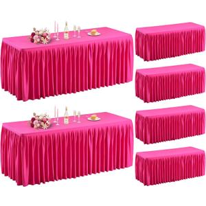 Shillance 6 Pack Hot Pink Table Clothes for 6 Foot Rectangle Tables, Premium Polyester Rectangle Tablecloth Wrinkle Resistant Washable Table Cover for Wedding, Party, Dining,Banquet,Buffet Tables, 72" x 30" Rectangular