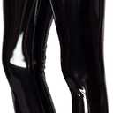 NewL Women Mirror Faux Patent Leather Leggings Shiny Stretch Black, M