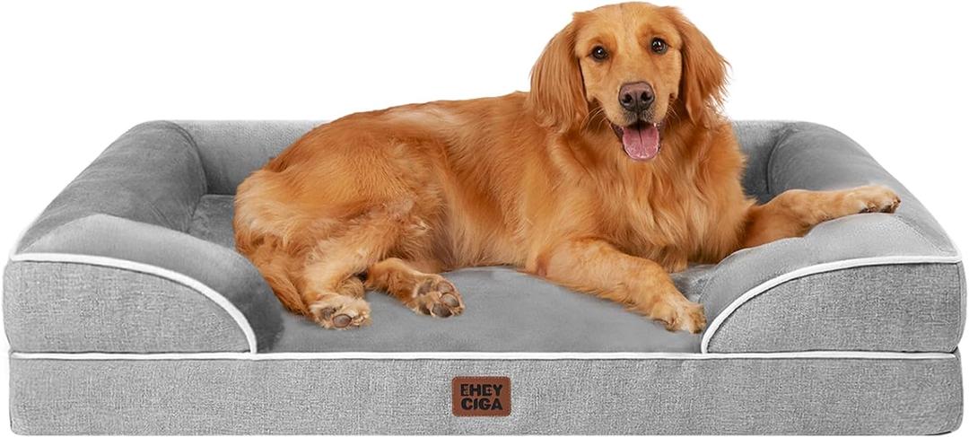 EHEYCIGA Orthopedic Dog Beds Large Sized Dog, Waterproof Memory Foam Pet Bed with Sides, Non-Slip Bottom Large Pet Bed with Washable Removable Cover, Grey (36.0"L x 27.0"W x 6.5"Th)