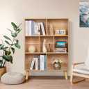 LEYAOYAO Wooden 7 Cube Book Shelf, Natural 3 Tier Bookshelf with Legs, Modern Open Storage Organizer,Boho Bookcase,Display Cabinet Shelf Free Standing Bookshelves for Bedroom,Living Room,Office