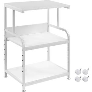 Fannova White Printer Stand with Storage, 3 Tier Printer Table with Height Adjustable Shelf, Rolling Printer Cart with Wheels for Home Office Organization