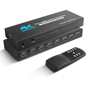 NEWCARE HDMI Switch 7 in 1 Out 4K@60Hz, HDMI Switcher with IR Remote, HDMI Selector Box Support HDMI2.0, Dolby Vision/Atmos, HDR10 for Xbox, Switch, PS5/4, Roku, Fire Stick
