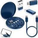 USB Adapter, Micro USB Charging Cable with USB C Lighting Adapter, Lighting to USB C Adapter, Multi Charging Cable Storage Box Contains SIM Card Holder (Blue)