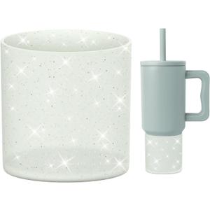 2 x Silicone Boot Compatible with Sinple Midern 24/30/40 oz Tumbler with Handle/Trek Pivot, Protective Anti-Scratch Bottle Bottom Sleeve Cover Compatible with Sinple Midern Tumbler (Bling Sea Glass Sage)