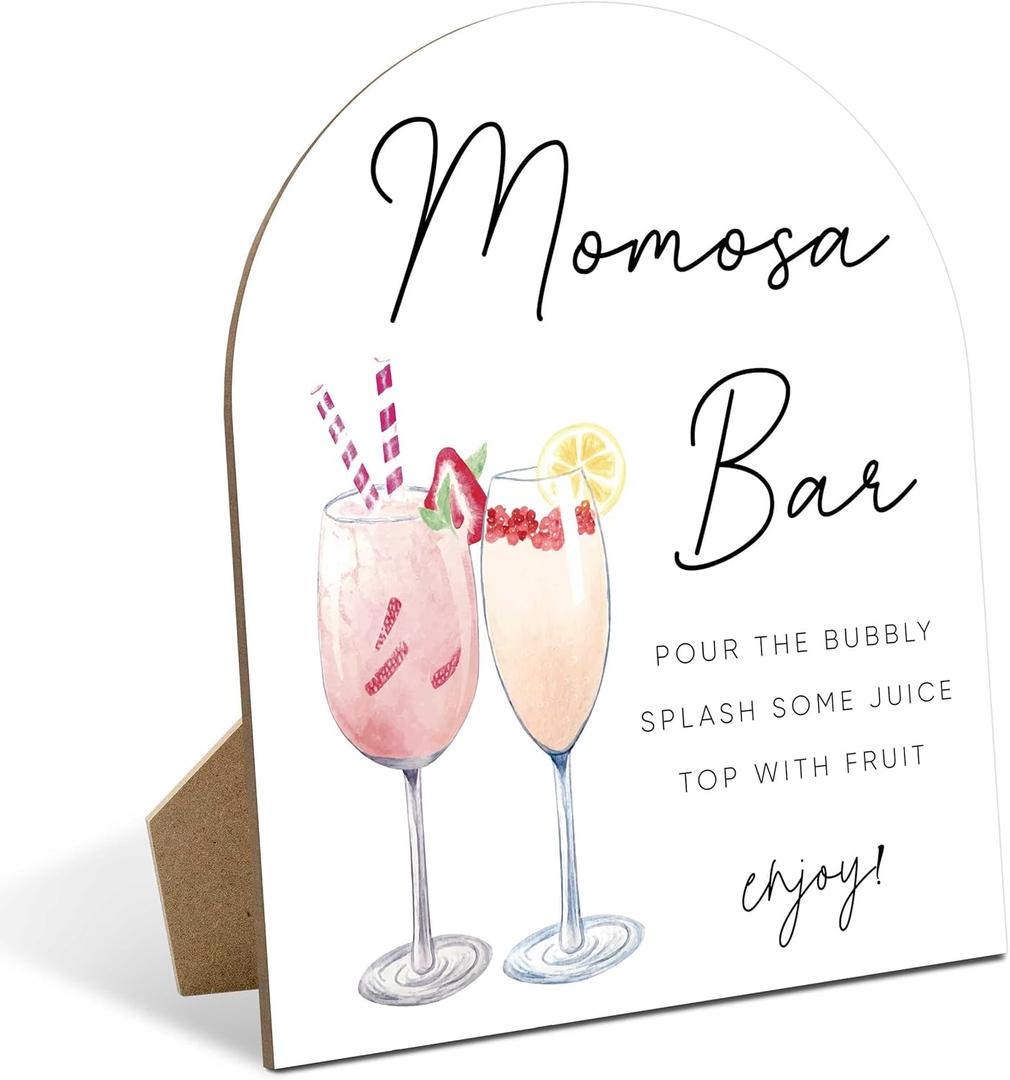 Minimalist Momosa Bar Sign with Stand, 8 x 11 Inch Modern Wooden Baby Shower Sign, Gender Reveal Tabletop Sign for Mom Birthday, Momosa Bar Supplies, Gender Reveal Party, Baby Shower Decorations, 05