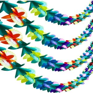 BUSOHA 4 Packs Tissue Flower Garland - 12 Feet Long Tropical Multicolored Paper Flower Garland Banner for Hawaiian Luau Party Tiki Bar Tropical Birthday Baby Shower Wedding Party Decorations Supplies