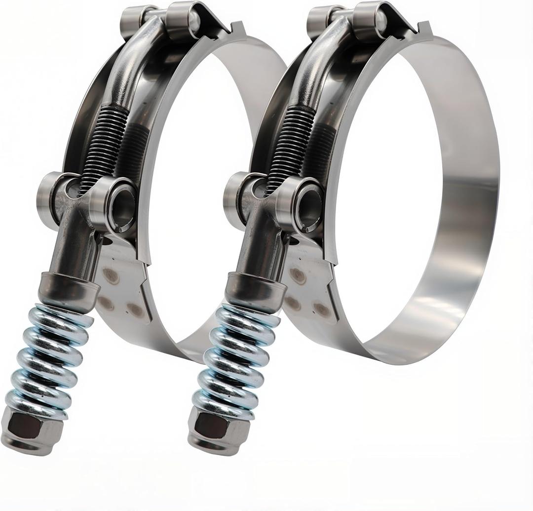 3.5" Hevy Duty T Bolt Hose Clamp Stainless Steel - Spring Loaded 95-103mm for 3.5" I.D. Hose with 3mm - 6mm Wall Thickness, Auto-adjusting maintain Constant Tension (95mm - 103mm, 2 Pack)