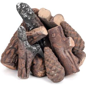 Stanbroil Small Ceramic Gas Logs, 10 Piece Set of Decoration Ceramic Wood Logs for All Types of Ventless, Gel, Ethanol, Electric, Gas Inserts, Propane, Indoor or Outdoor Fireplaces & Fire Pits