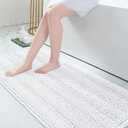 Grandaily Chenille Striped Bathroom Rugs 70x24, Extra Thick and Absorbent Bath Rugs, Non-Slip Soft Plush Shaggy Bath Carpet, Machine Wash Dry, Bath Mats for Bathroom, White