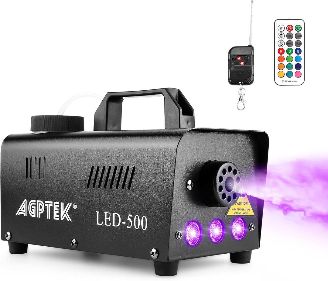 AGPTEK Fog Machine, Automatic Spray Smoke Machine with Colorful LED Light Effect, Wireless and Wired Remotes with Preheating Light Indicator, Perfect for Halloween, Christmas, Wedding & Stage,Black