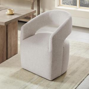 KISLOT Upholstered Dining Chairs with Casters, No Assembly Modern Barrel Armchair with Rollers for Dining Room, Bedroom, Living Room, Reading Room, Home Office, Set of 1, Beige