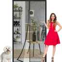 Magnetic Screen Door Mesh Fit 32x80 inch Door, Keeps Bugs Mosquito Out, Hands Free Heavy Duty Door Screen for Interior Sliding Door Patio, Screen Door Itself Size 34x82inch Black