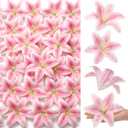 Suncalla 30 Pack Large Artificial Lilies Flower Heads with Realistic Stamens 5.9" Faux Fake Lily Flower Heads Bulk for DIY Crafts Cake Wedding Bridal Wreaths Table Home Party Decor (Pastel Pink)