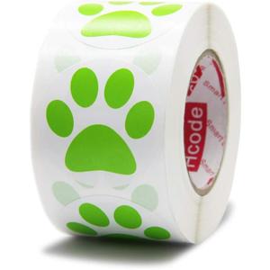 Hcode 1.5" Round Green Bear Paw Print Stickers Dog Puppy Paw Stickers 500 Pieces per Roll (1 roll, Green)