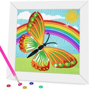 Miairivy Diamond Painting Kits for Kids, DIY 5D Cute Cartoon Diamond Art with Frame, Extremely Creative Crafts, Gifts, Birthday Gifts and Room Decor for Girls and Boys Ages 4-12 (Butterfly-1)