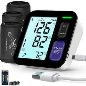 Blood Pressure Machine Upper Arm, 3 Size Cuffs, S, M/L and XL, Small 7"-9", Medium/Large 9"-17" and Extra Large X-Large Cuff 13"-21", Accurate Automatic Digital BP Monitor Home Use, Large Backlit LCD