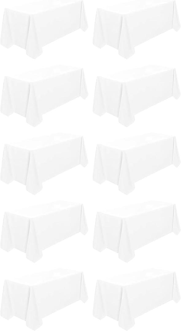  10 Pack White Tablecloth 90x156 Inch Rectangle Tablecloth Rectangular Polyester Table Cloth Stain and Wrinkle Resistant Washable Fabric Table Covers for Wedding Parties