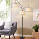Dimmable Floor Lamp - 3 Lights Arc Floor Lamps for Living Room, 1000LM Modern Tall Standing Lamp with White Shades & Heavy Base, Mid Century Tree Floor Lamp for Bedroom Office, 3 LED Bulbs Included (Matte Black-White Linen Shades)