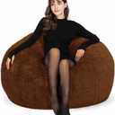 HDMLDP Bean Bag Chair for Adults Kids Without Filling Comfy Fluffy Oversized Round Beanbag Chair Lazy Sofa Cover for Reading Chair Floor Chair, 3.5FT, Brown