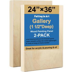 Falling in Art 2 Pack Unfinished Wooden Canvas Panels, 24x36 Gallery Birch Wood Panels Kit, 1 1/2" Deep Art Cradle Boards for Acrylic Painting, Pouring and Burning