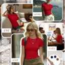 Evervibe Women Built-in Bra Short Sleeve Shirts Crewneck T-Shirt Slim Fit Going Out Tops Casual Summer Basic Tees (Red, XL)