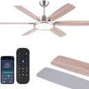 52in Ceiling Fan with Light,Modern Ceiling Fan with Light and Remote for Bedroom, Flush Mount, DC Reversible Motor, Brushed nickel lampshade with Super Bright LED Ceiling light source,3CCT, Indoor