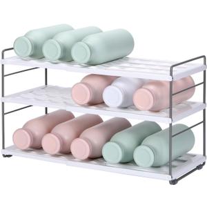 3-Shelf Water Bottle Organizer for Cabinet, Adjustable Tumbler Storage for Kitchen Organization,Drink and Water Bottle Storage for Pantry,Expandable Kitchen Organization Water Bottle Holder (White)