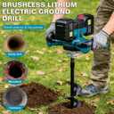 Post Hole Digger,Cordless Earth Auger,Electric Earth Auger,Includes 1twist drill bit with two batteries and one charger,With forward/reverse functionfor Post Hole Digging, Drilling,Tree PlantingPlant
