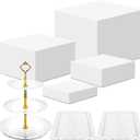 Baderke 4 Pcs Buffet Risers with Cupcake Stand Holder Serving Tray, Food Risers for Buffet Table, Display Stand Catering Dessert Collectibles, White Acrylic Cube Boxes Nesting for Party