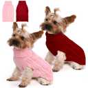 2 Pack Dog Sweaters for Small Dogs Winter Turtleneck Pullover Cable Knit Fleece Stretch Puppy Doggie Chihuahua Toy Poodle Yorkie Pomeranian Boy Girl Pet Clothes (S, Pink & Red)