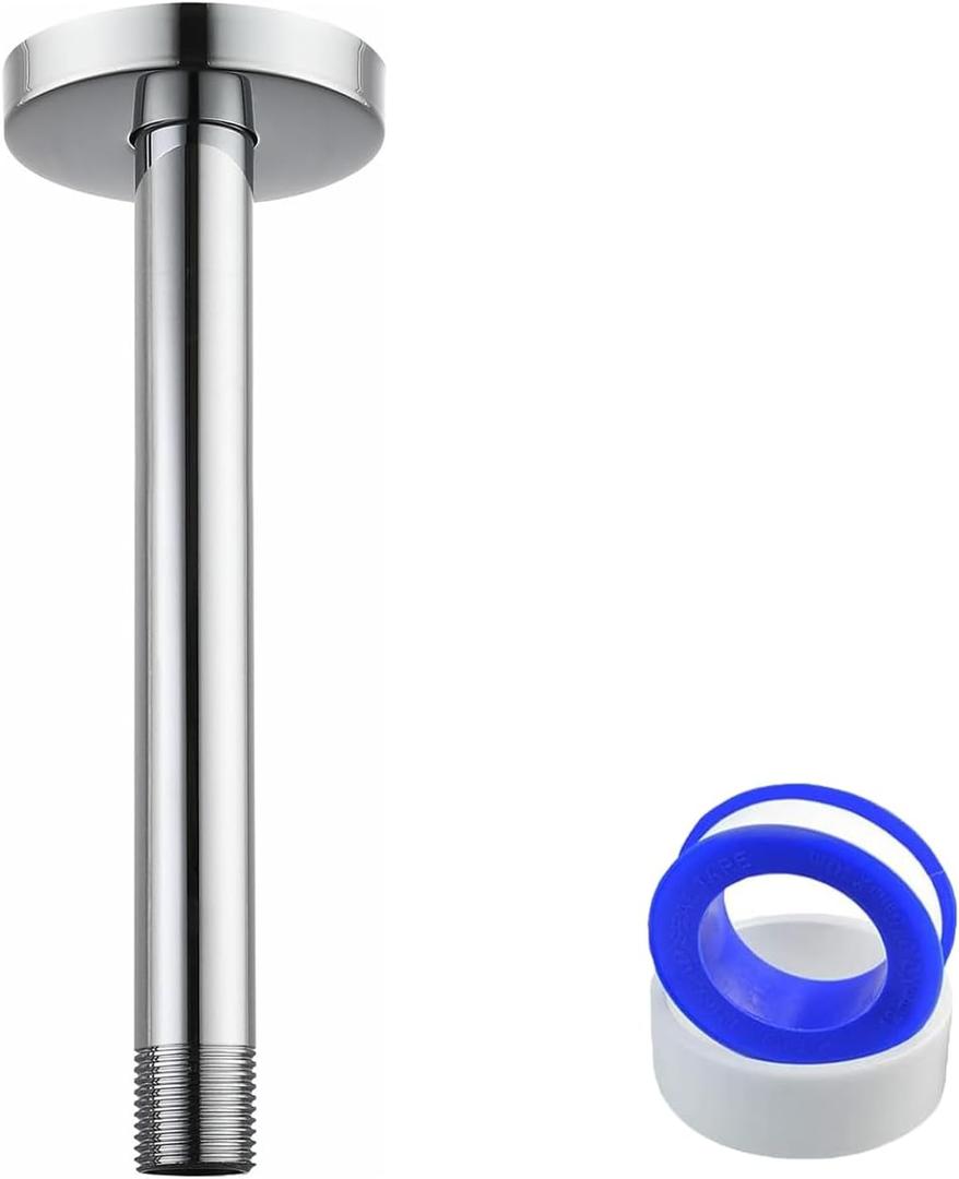 Shower Arm, Shower Pipe with Flange, 8 Inch Ceiling Mount Replacement Rain Shower Head Straight Arm Ceiling-Mounted For Fixed Shower Head & High Pressure Rain, Polished Chrome (Teflon Tape Included)