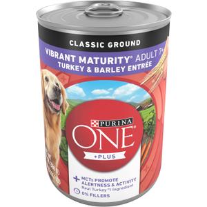 Purina ONE Plus Classic Ground Vibrant Maturity Adult 7 Plus Turkey And Barley Entree Senior Dog Food - (Pack of 12) 13 oz. Cans (Best By: Nov/2026)