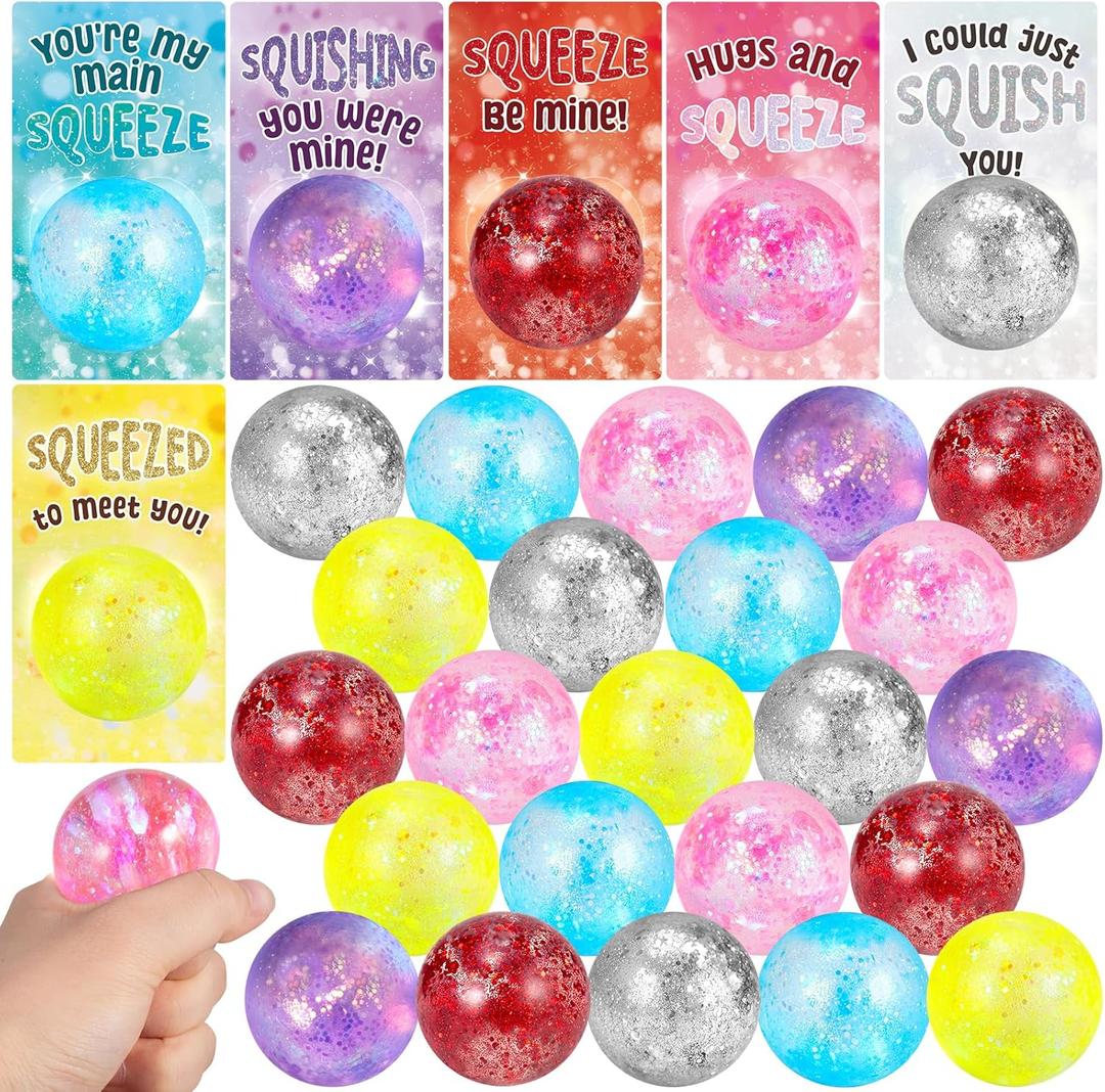 24 Pack Valentines Day Cards for Kids School with Stress Balls, Valentine's Day Gifts for Kids Party Favor, Classroom Exchange Prizes, Valentines Day School Exchange Gifts