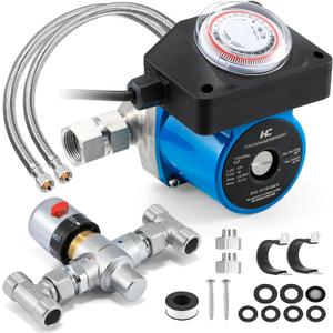 Instant Hot Water Recirculation System with 68-118 Temp. Adjustable Bypass Valve for Tank Water Heaters, 20-in PEX Supply Lines for Potable Water, with Everything Needed to Install