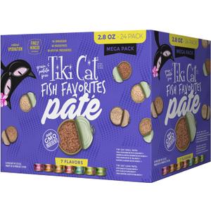 Tiki Cat Fish Favorite Pate, Ultimate Variety Pack, 24 Servings of 7 Delicious Recipes, Wet Cat Food Mega Pack, 2.8 oz. Can (24 Count), BB August 2028
