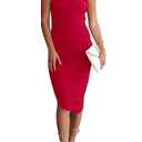 PRETTYGARDEN One Shoulder Dresses for Women 2025 Summer Ruched Mesh Asymmetrical Cocktail Wedding Guest Bodycon Dress (Red,Small)